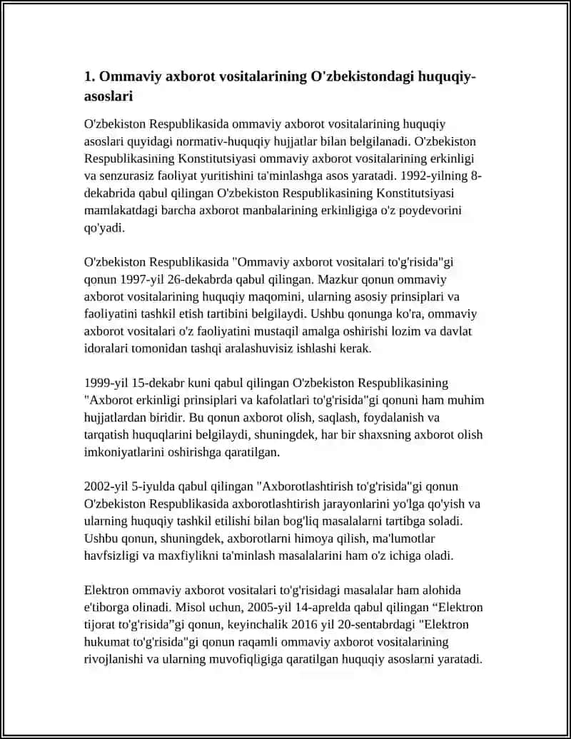 O'ZBEKISTON RESPUBLIKASIDA OMMAVIY AXBOROT VOSITALARINING FAOLIYATI 3