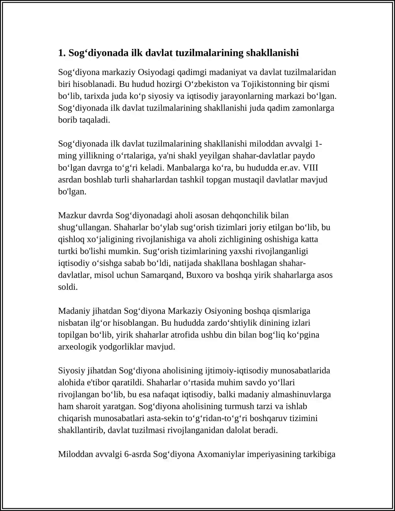 O'ZBEKISTONDA MILODDAN AVVALGI 6 ASRGACHA MAVJUD BO'LGAN DAVLAT UYUSHMALARI 3