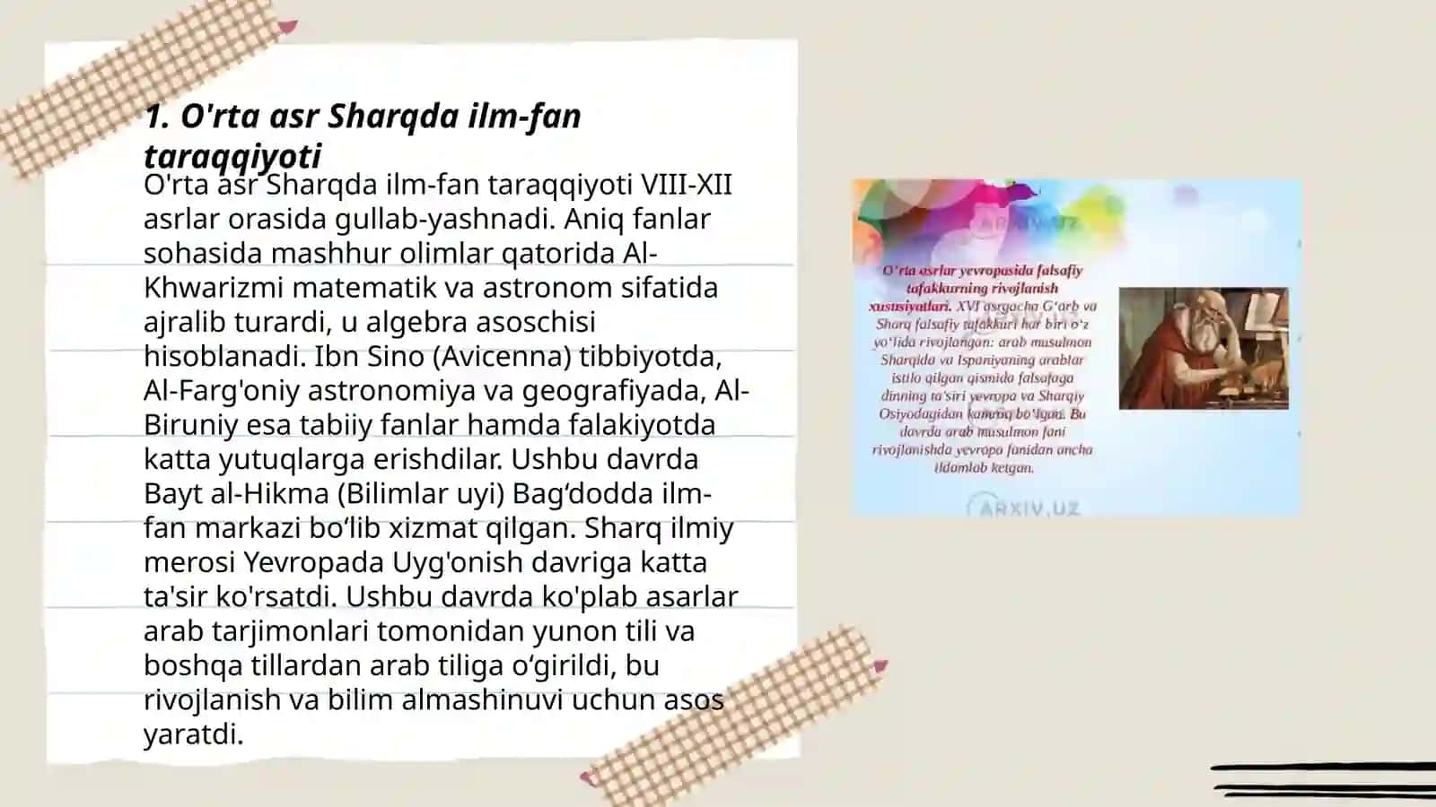 O'rta asr Sharq va G'arbning uyg'onish davrida axborot, ma'lumotiga bo'lgan munosabat 3