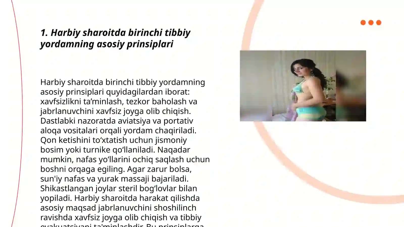 Harbiy dala sharoitlarida bemor va yaradorlarda shoshilinch terapevtik yordam ko'rsatishning prinsiplari. Urush va tinchlik davrida harbiy sharoitda qon rezus omilini aniqlash 3