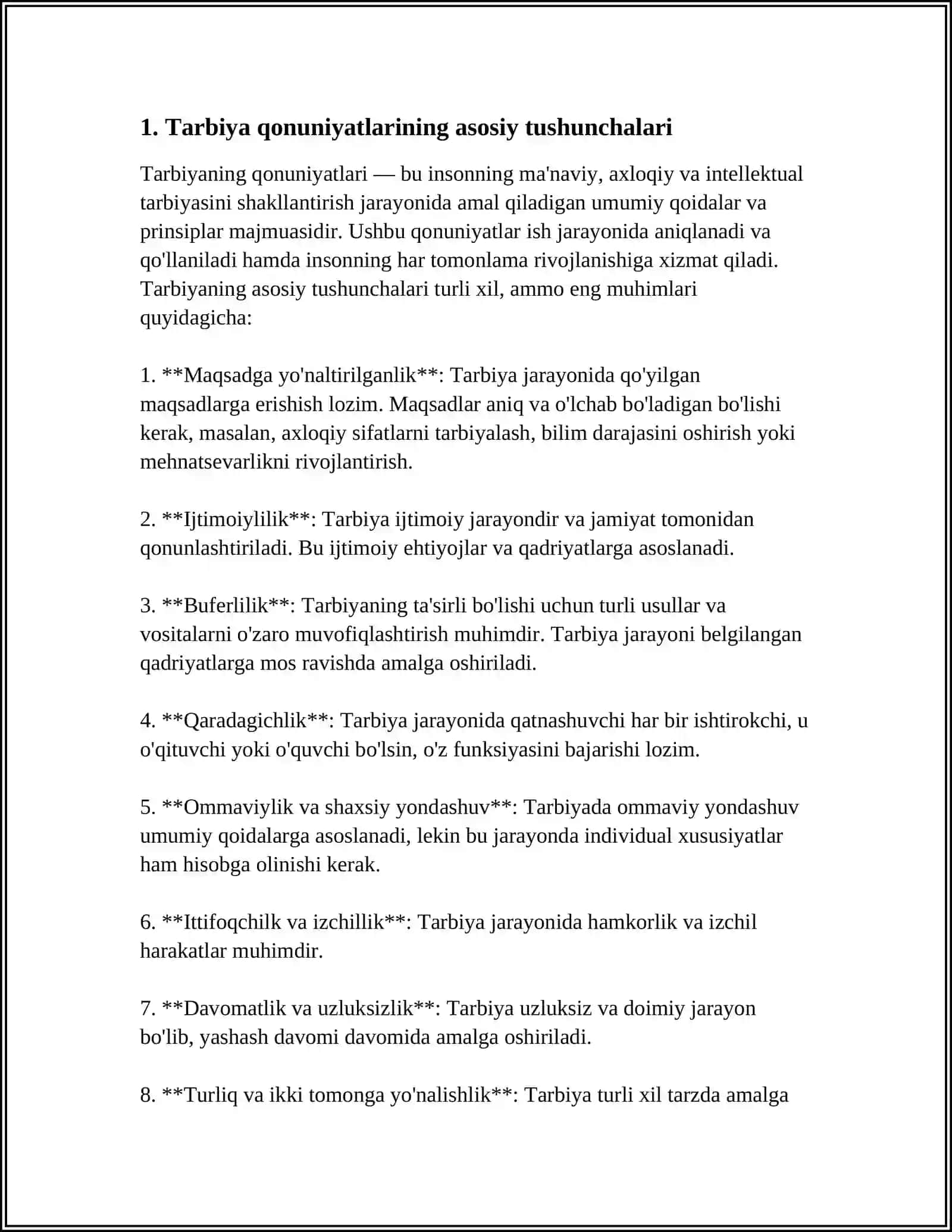MUSTAQIL ISH Mavzu: TARBIYA QONUNIYATLARI VA TAMOYILLARI 3