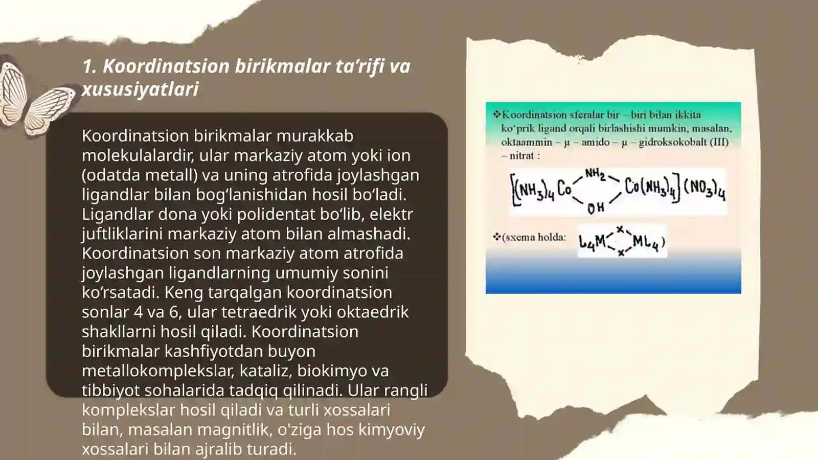 Koordinatsion birikmalarni eritmadagi holati, ularning muvozanat barqarorlik konstantalari, Irving-Vilyams qatori va boshqalar. Trans tasirlashuv 3