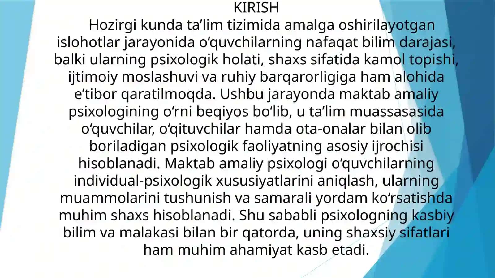 PSIXOLOGIYA YO’NALISHI 4-BOSQICH 222-GURUH TALABASI RAMAZNOVA MARJONANING “TA’LIM MUASSASALARIDA PSIXOLOGIK XIZMAT” 3