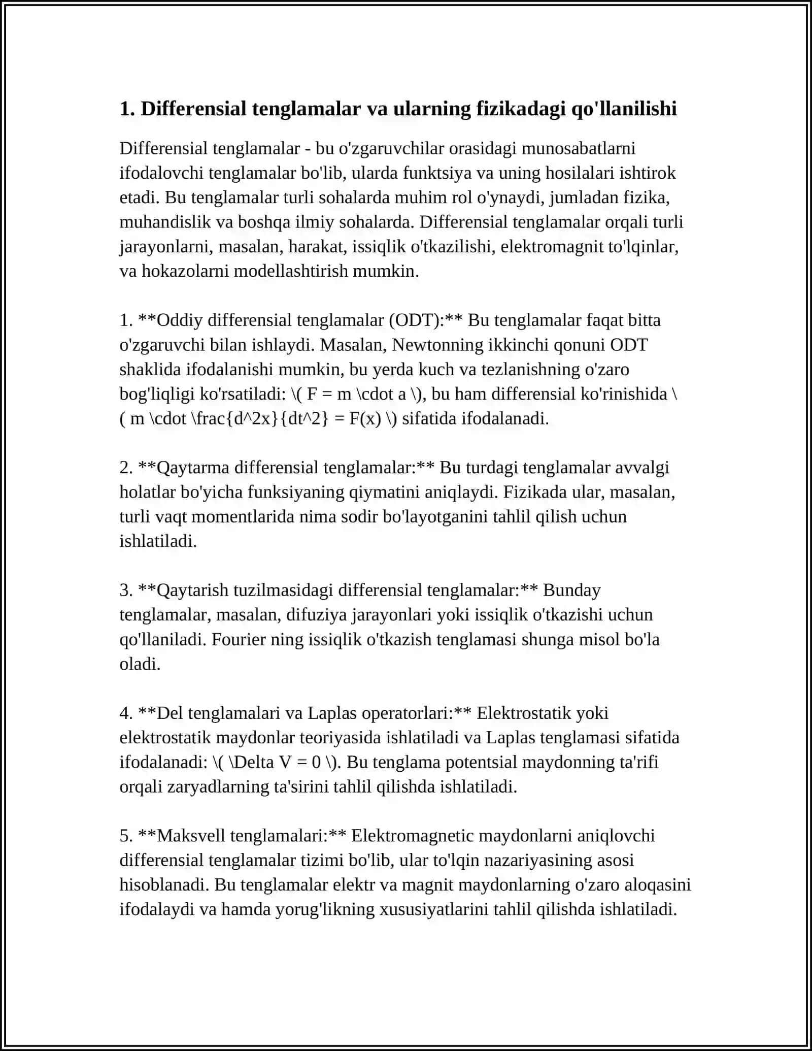 FIZIK VA MATEMATIK MODELLASHTIRISH,OLINGAN NATIJALAR ASOSIDA PROGNOZ QILISH 3