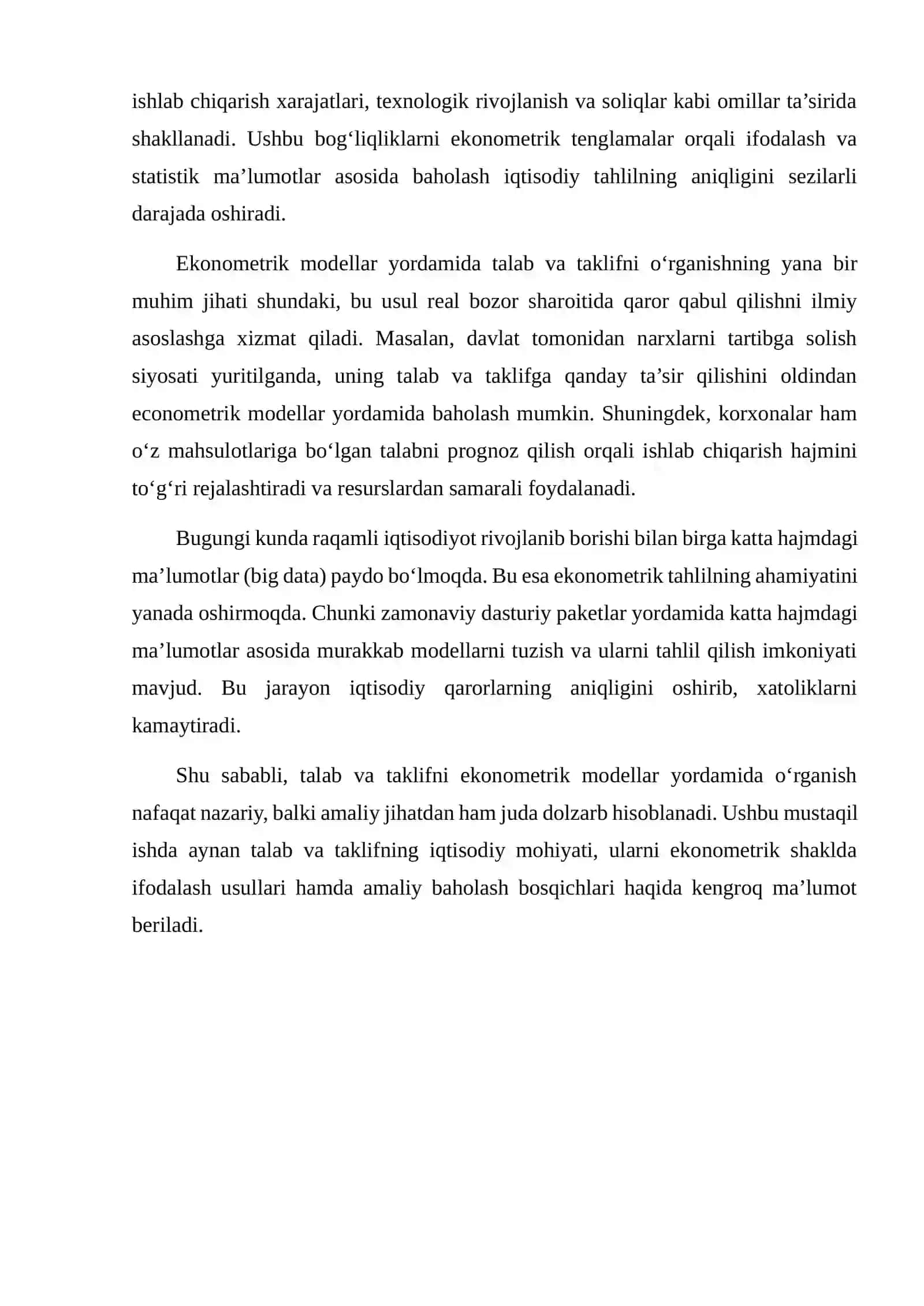 EKONOMETRIK MODELLAR YORDAMIDA TALAB VA TAKLIFNI BAHOLASH 3