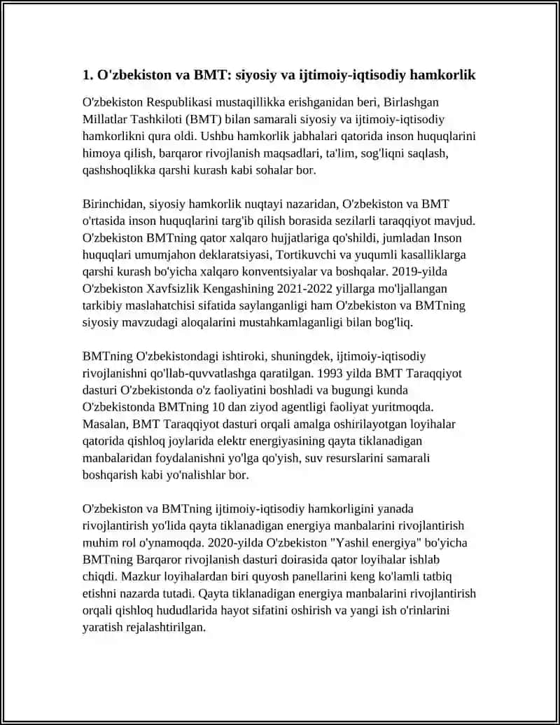 O'ZBEKISTONING XALQARO TASHKILOTLAR BILAN XAMKORLIK ALOQALARI 3