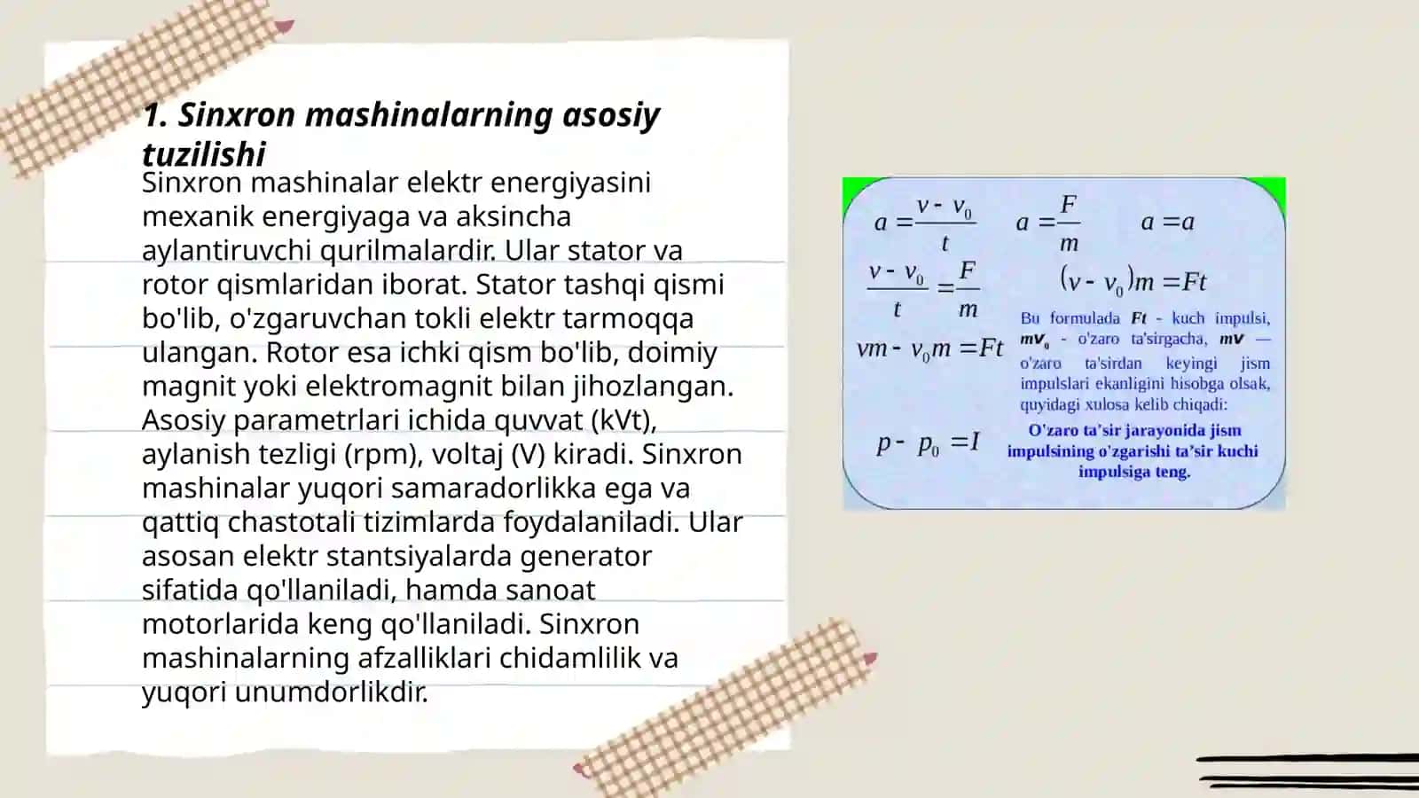 Sinxron mashinalarning tuzilishi va ishlash prinsipi masalalar yechish 3