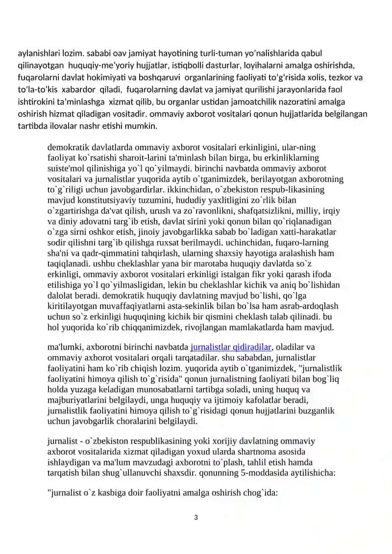 O‘zbekiston Respublikasida ommaviy axborot vositalarining faoliyati 3