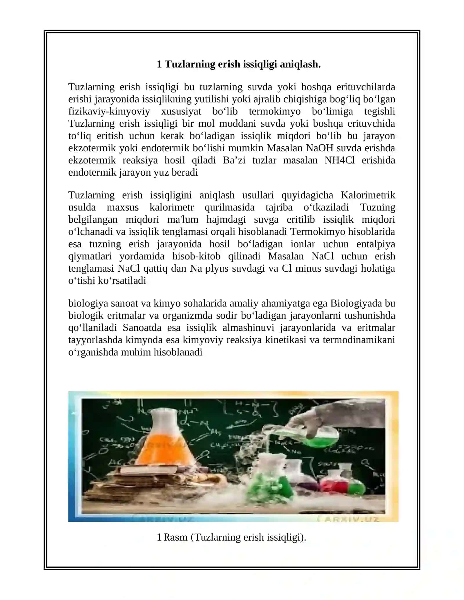 Tuzlarning erish issiqligi aniqlash 3