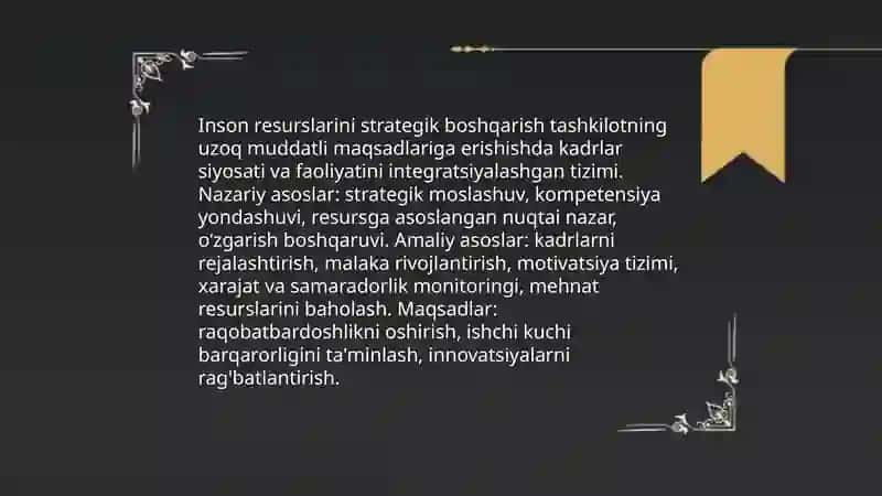 Zamonaviy sharoitlarda inson resurslarini boshqarishning tutgan o'rni va strategiyasi 3