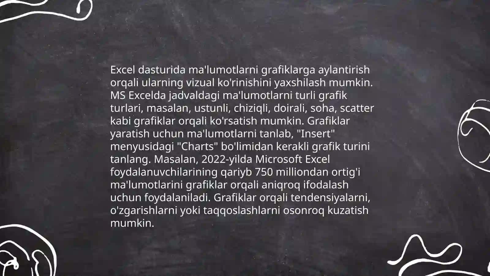 Excelda ma'lumotlarni grafik va diagrammalar orqali taqdim qilish 3