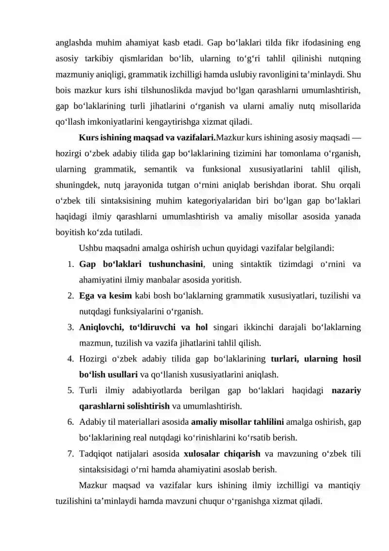 Hozirgi oʻzbek adabiy tilida gap bo'laklarining tizimi 3