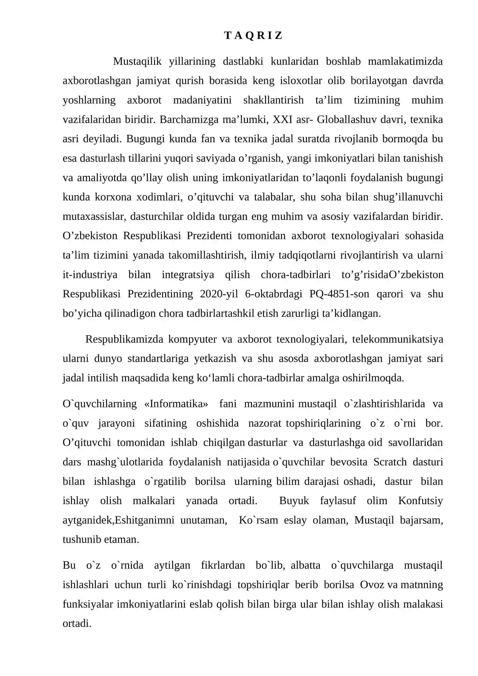 “Informatika fanini o’qitish metodikasi.” mavzusidagi kurs ishi 3