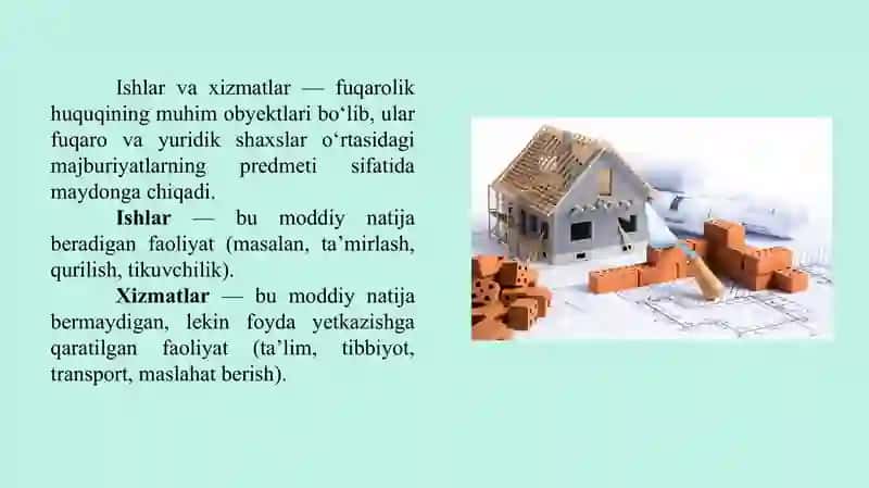 Ishlar va xizmatlar fuqarolik huquqining obyekti sifatida 3