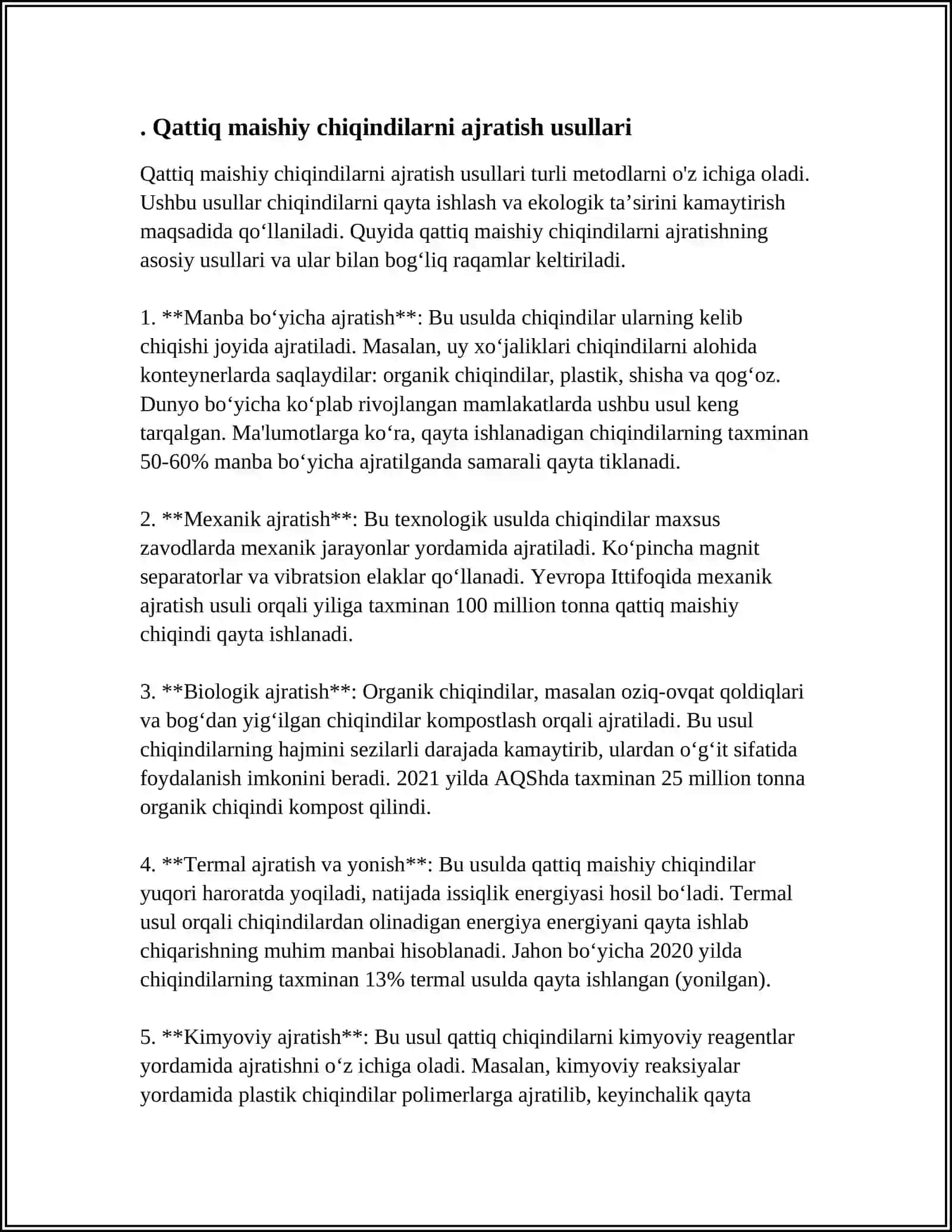 AXOLIDAN HOSIL BO'LADIGAN QATTIQ MAISHIY CHIQINDILARNI ZARARSIZLANTIRISH USULLARIGA QO'YILADIGAN GIGIENIK TALABLAR 3