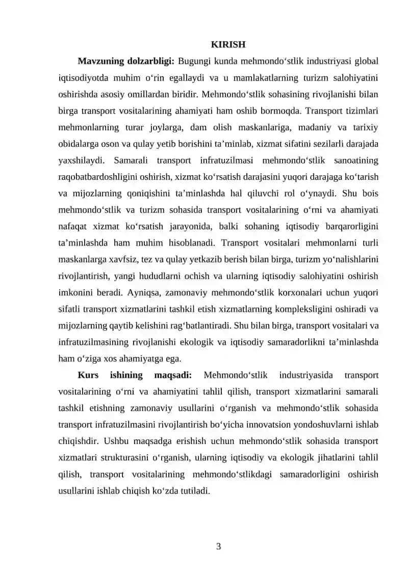 MEHMONDOʻSTLIK INDUSTRIYASIDA TRANSPORT VOSITALARINING OʻRNI VA AHAMIYATI 3