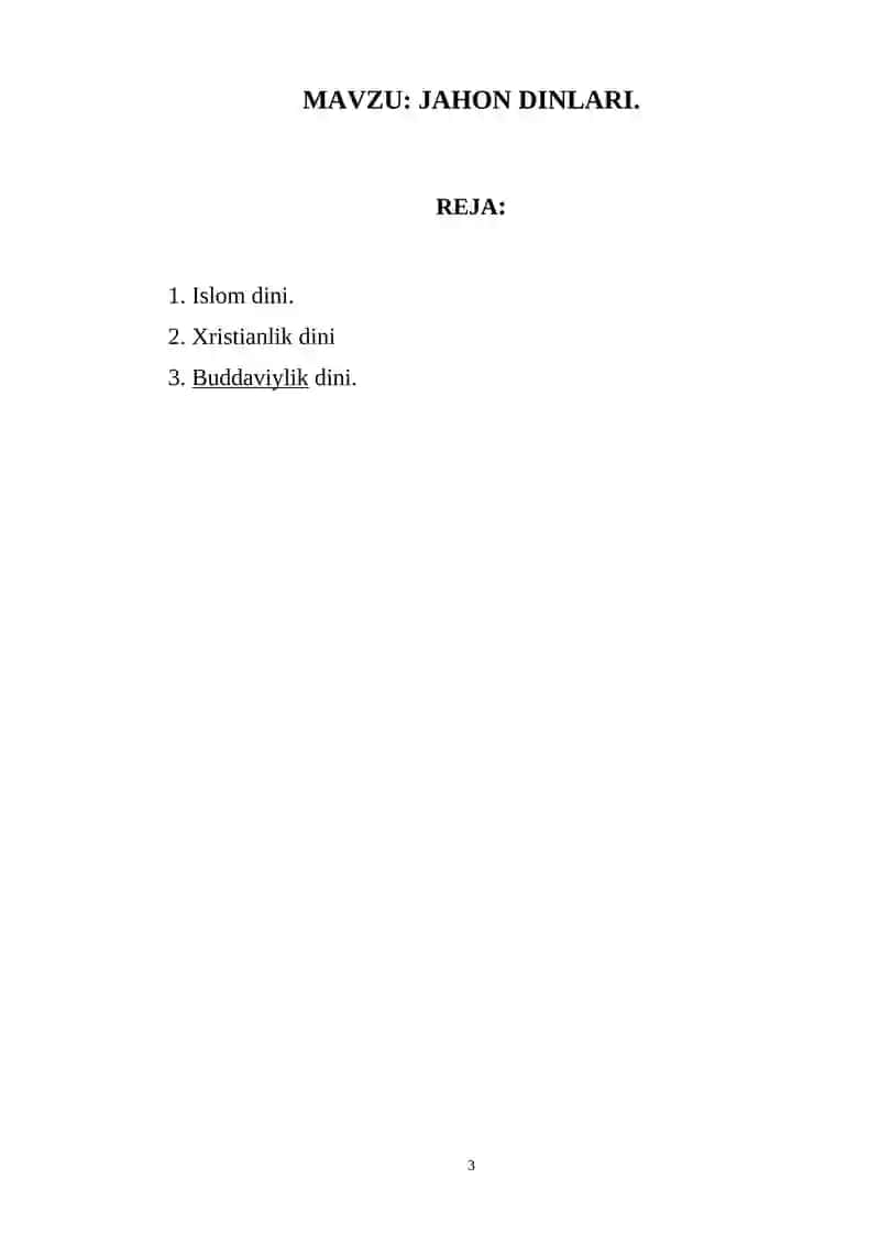 Jahon Dinlari 3