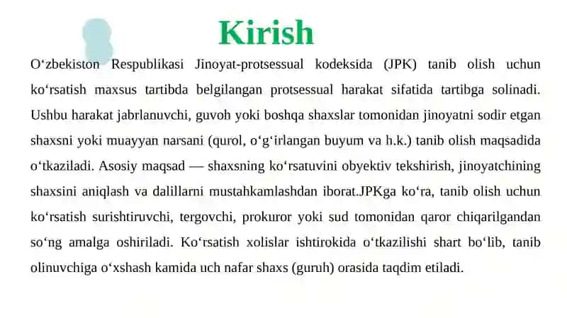 Tanib olish uchun ko'rsatish tergov harakati 3