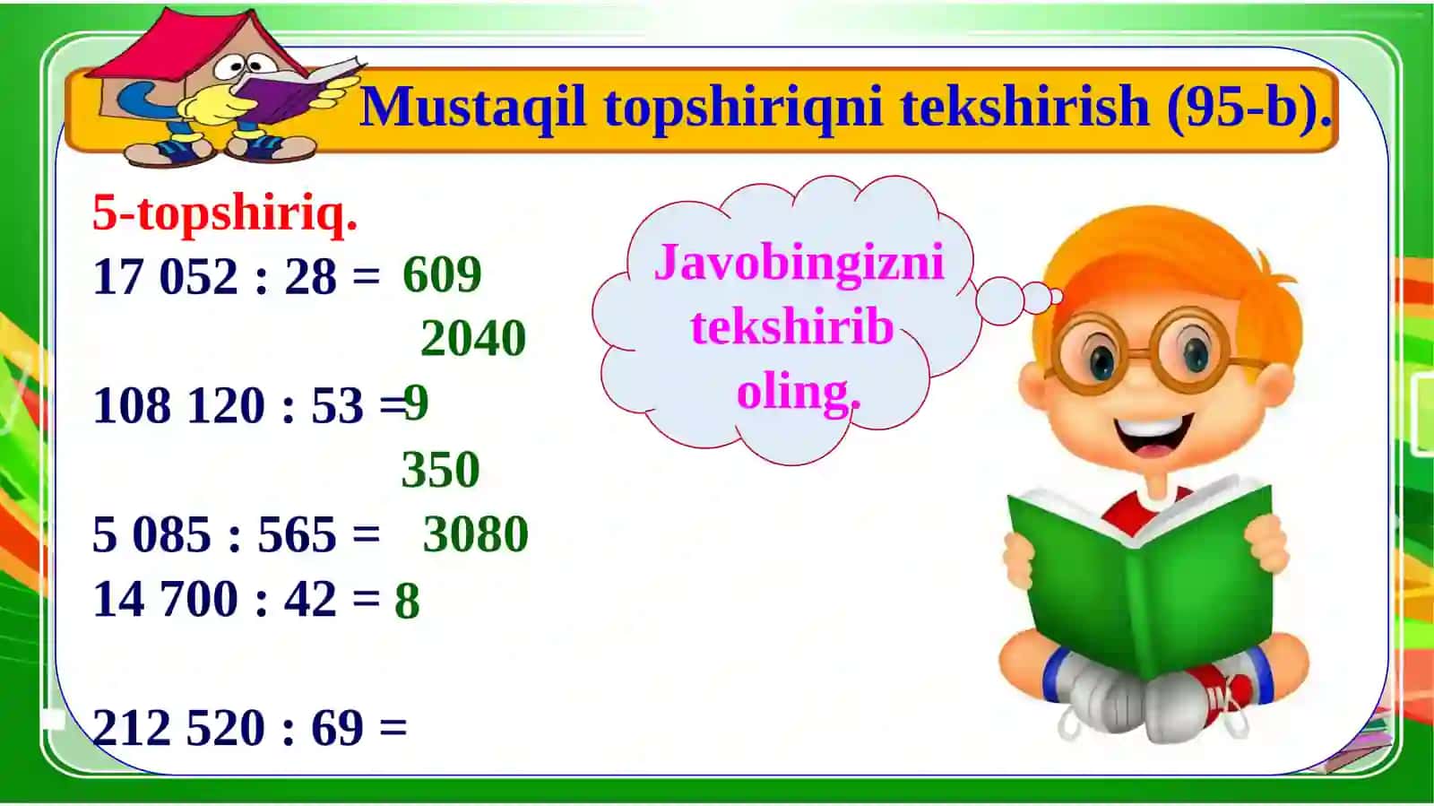 4-sinf Matematika Ko'p xonali sonlarni ikki xonali songa qoldiqli bo'lish taqdimot 3