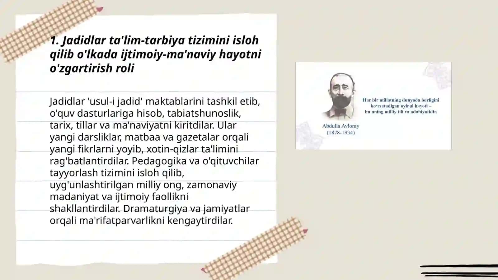 Jadid ma'rifatparvarlarining o'lka ijtimoiy-ma'naviy hayotida tutgan o'rni 3