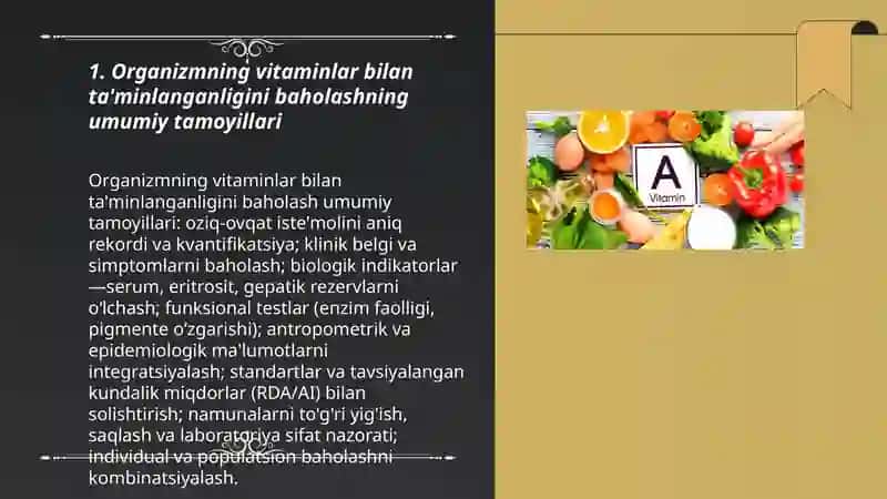 Organizmning Vitaminlar Bilan Ta’minlanganligini O‘rganish va Baholash 3