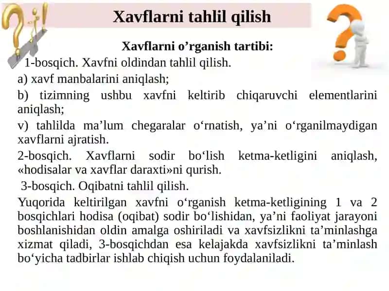 HAYOT FAOLIYATI HAVFSIZLIGI BO’LIMI 3