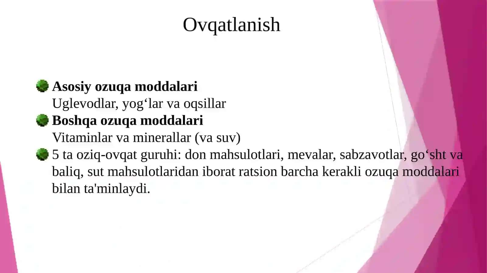 Moddalar almashinuviga kirish. Ovqatlanish biokimyosi 3