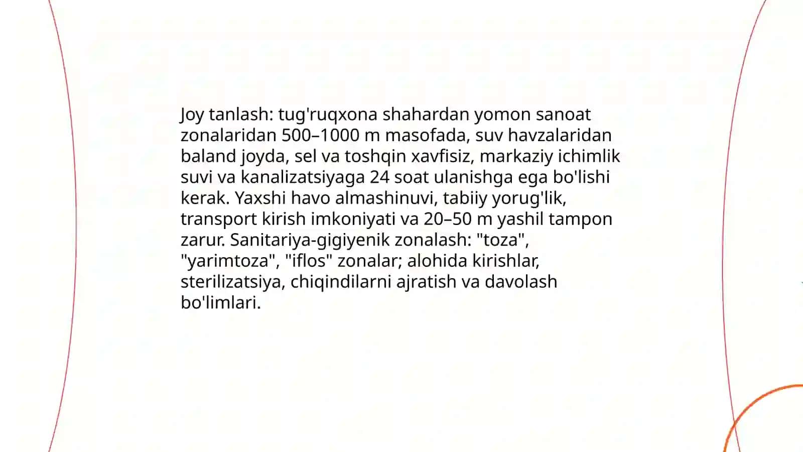 Tug'ruqxonalarning qurilishi, rejalashtirilishi va jihozlanishiga qo'yilgan gigiyenik talablar 3