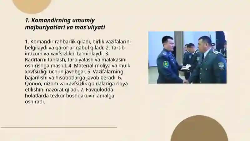 Komandirlar va asosiy mansabdor shaxislarni majburyatlari 3