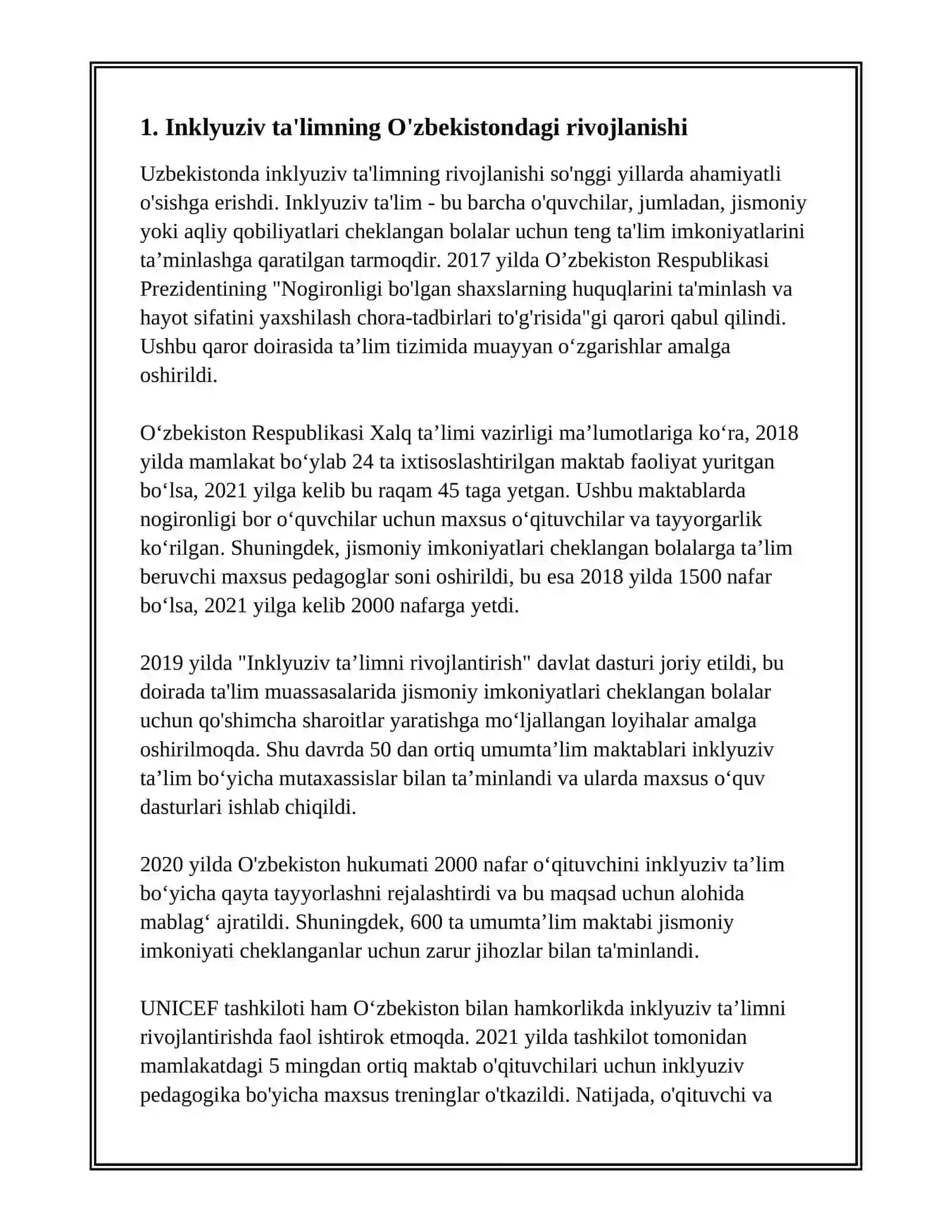O'ZBEKISTONDA O'ZIGA XOS RIVOJLANISH XUSUSIYATIGA EGA BOLALAR UCHUN INKLYUZIV TALIM 3