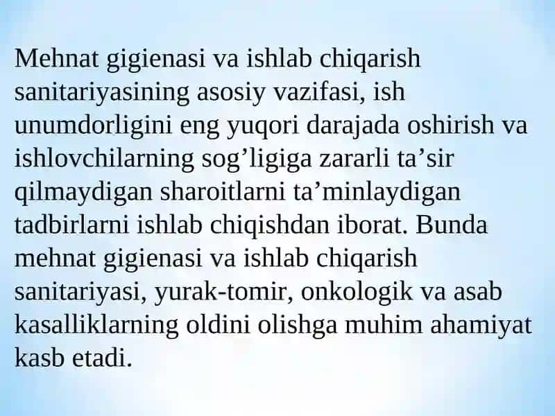 Ishlab chiqarishning sanitariyasi va gigiyenasi me’yorlari 3