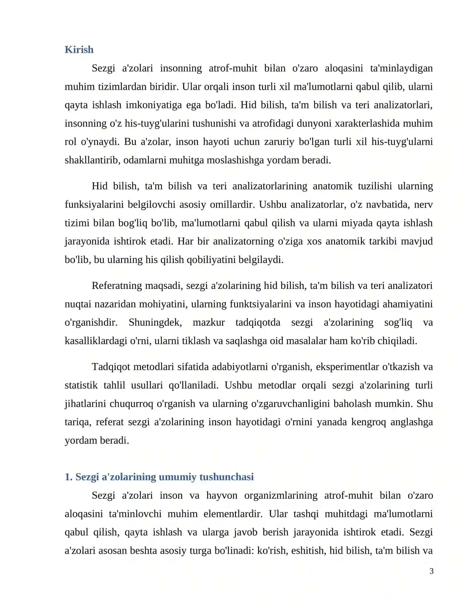 Sezgi a’zolari. Hid bilish, ta’m bilish va teri analizatori 3