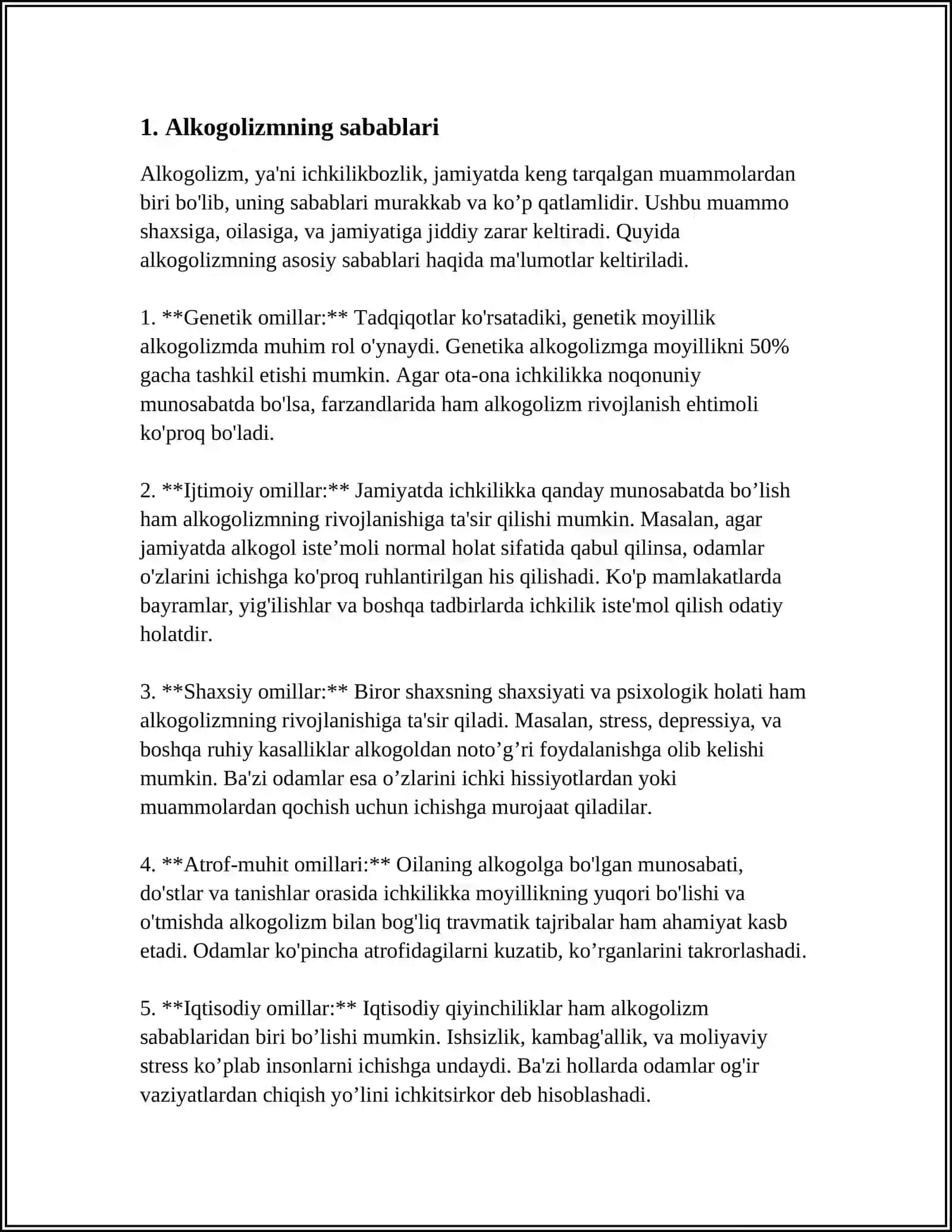 ALKOGOLIZM VA UNING ASORATLARI. ALKOGOLIZMNING HOMILAGA TA'SIRI 3