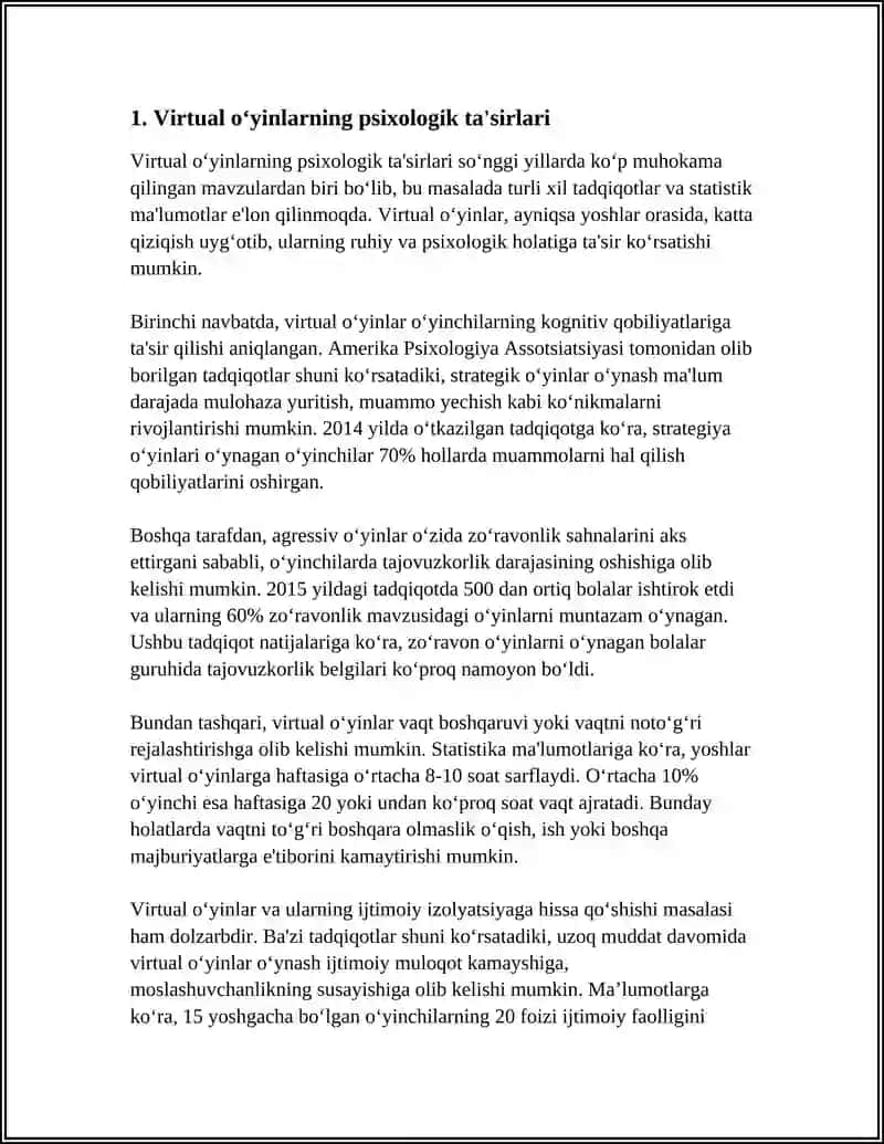 VIRTUAL O‘YINLARNING ASORATLARI VA VIRTUAL TUTQUNLIKKA QARSHI KURASH 3