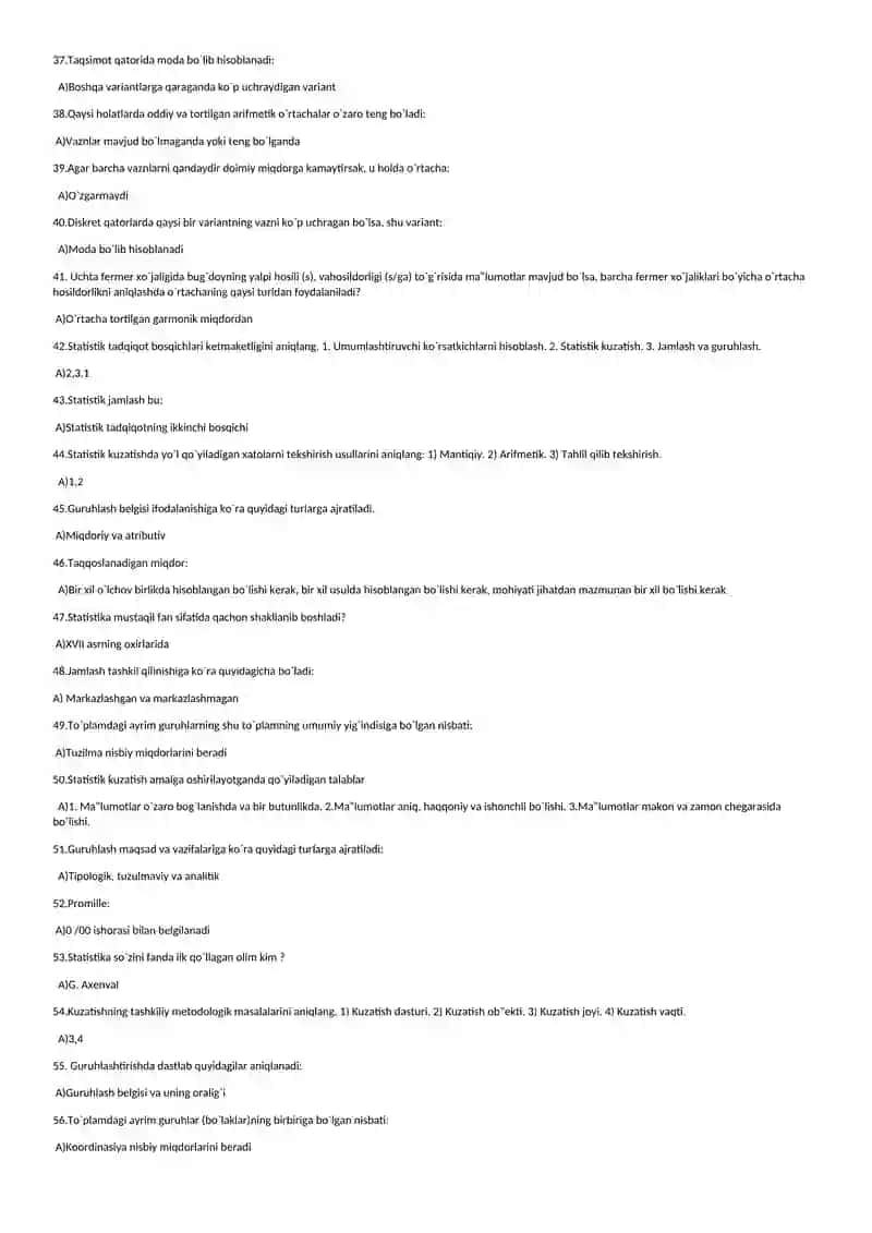 Statistika asoslari fanidan test 3