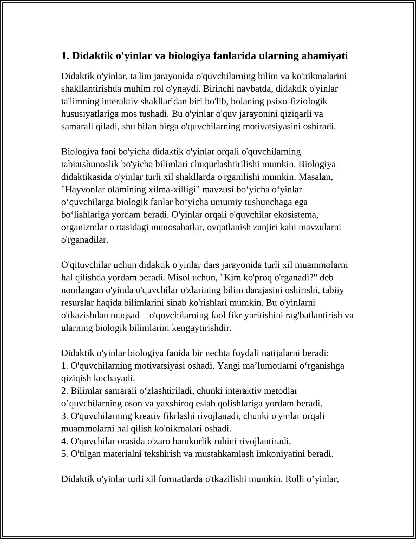 BIOLOGIYA DARSLARIDA DIDAKTIK OʻYIN TEXNOLOGIYALARIDAN FOYDALANISH 3