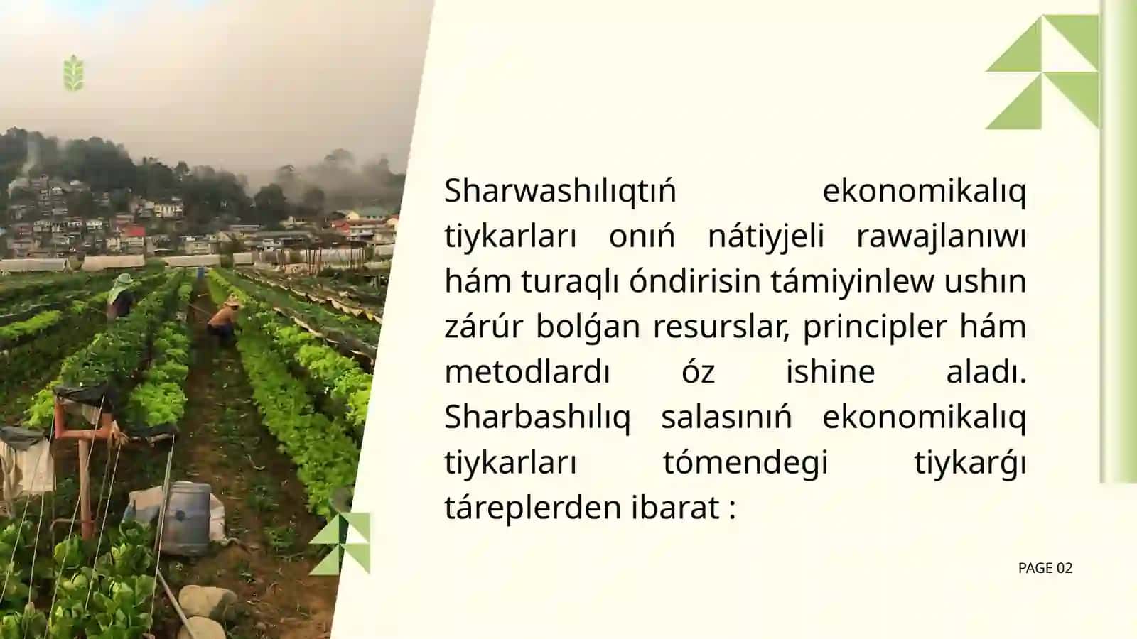 Sharwashılıq tarawın shólkemlestiriwdiń ekonomikalıq tiykarları 3