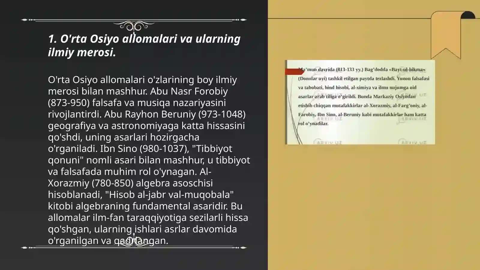 O'rta Osiyo allomalari va ularning ilmiy merosi 3