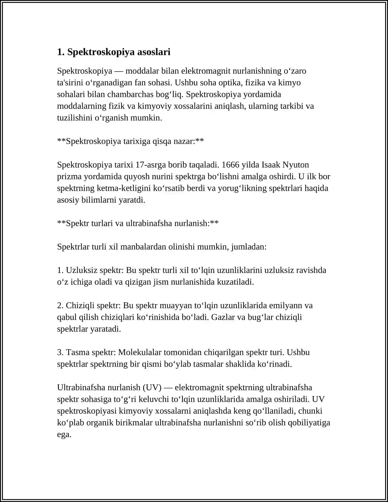PMR SPEKTRASKOPIYA PARAMETRLARI. SPEKTRLARNI SODDALASHTIRISH USULLARI. DAN REFERAT 3