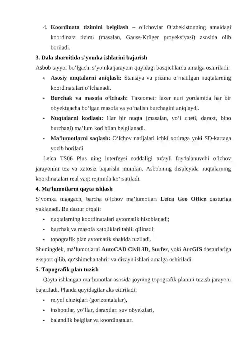 LEICA TS 06 PLUS ELECTRON TAXEOMETRIDA TOPOGRAFIK S'YOMKA ISHLARINI BAJARISH 3