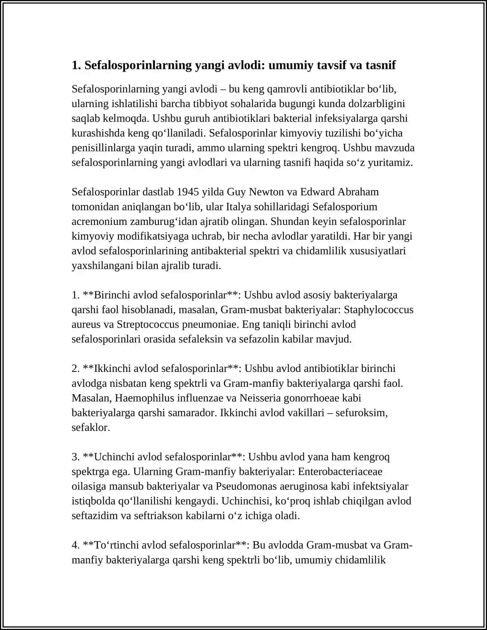 SEFALOSPORIN ANTIBIOTIKLARINIG YANGI AVLOD VAKILARI 3