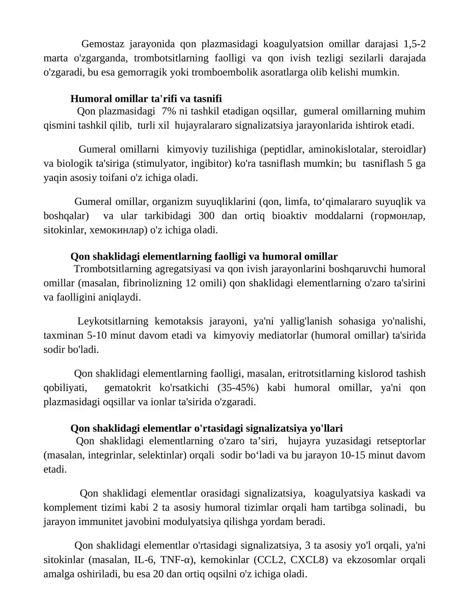 Qon shaklli elementlarining oʻzaro tasirida gumoral omilning roli 3