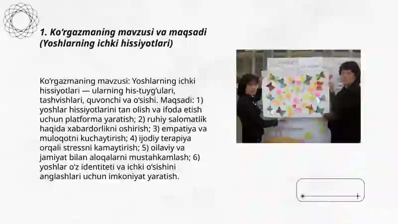 Yoshlarning ichki xissiyotlari haqida korgazma yasash 3