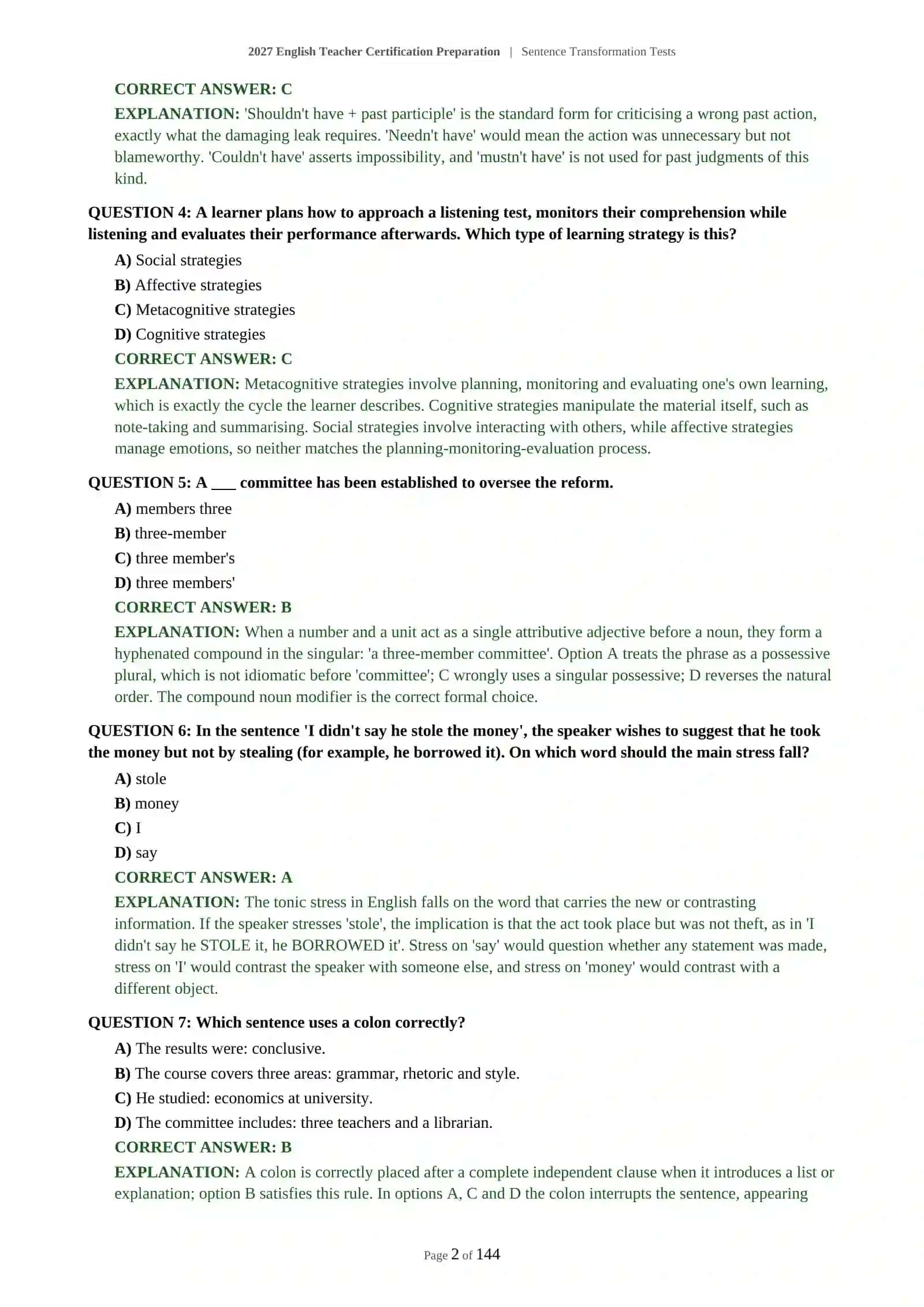 2027 English Teacher Certification Preparation | Sentence Transformation Tests 3