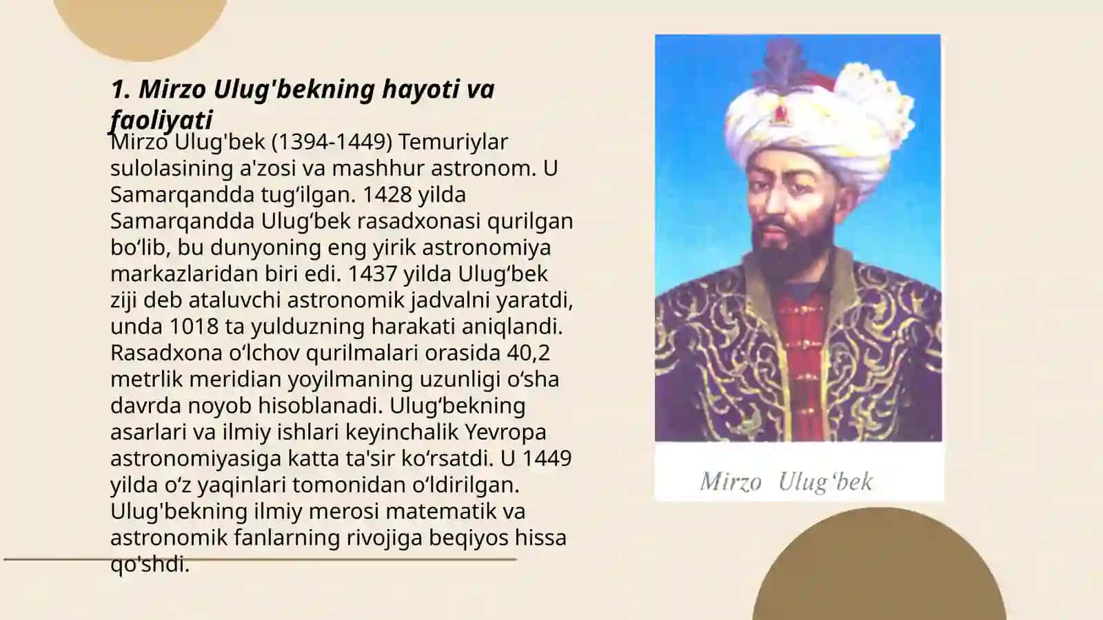 Mirzo Ulug'bekning hayoti va faoliyati 3