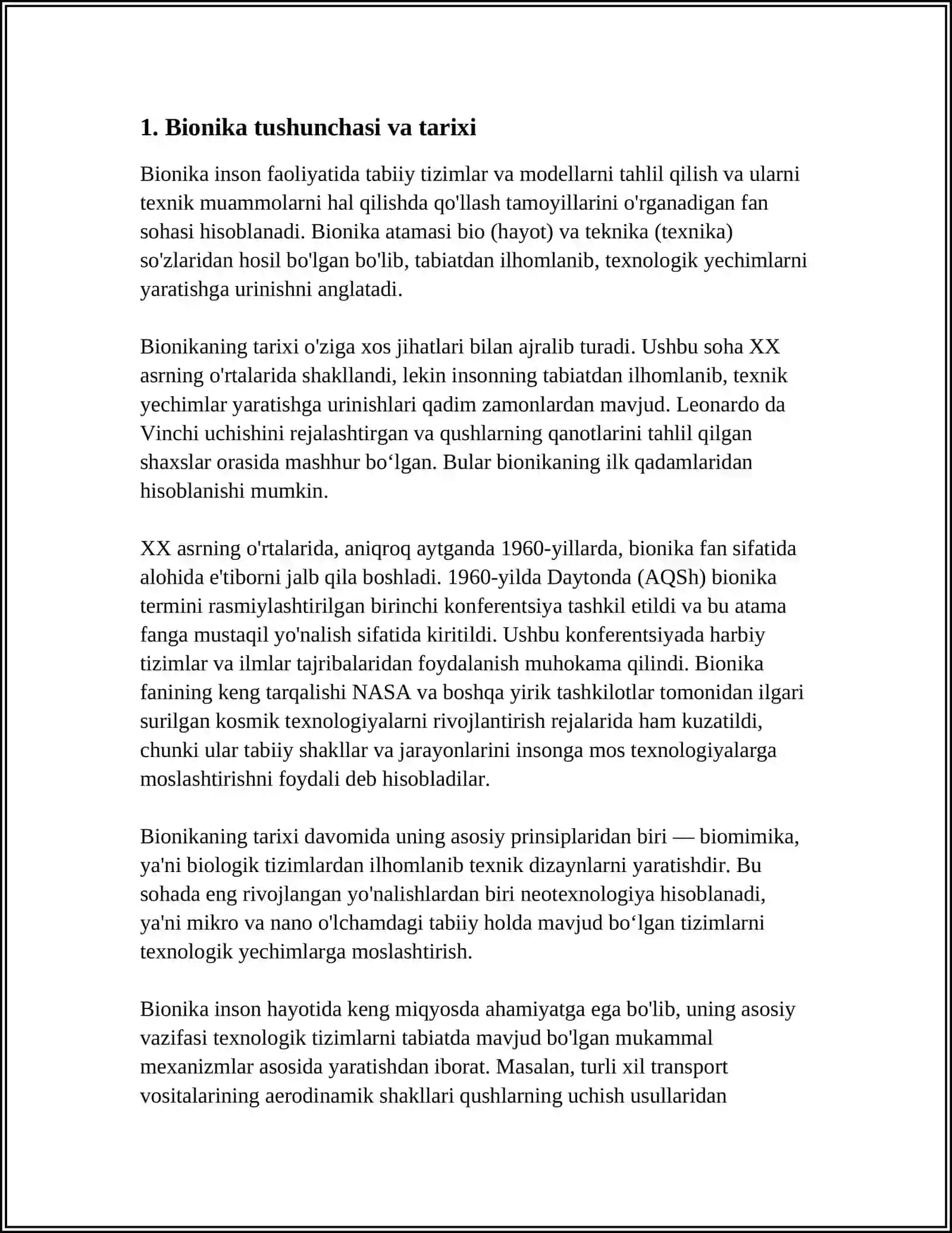 Bionika Asoslari va Uni Inson Hayotidagi O'rni 3