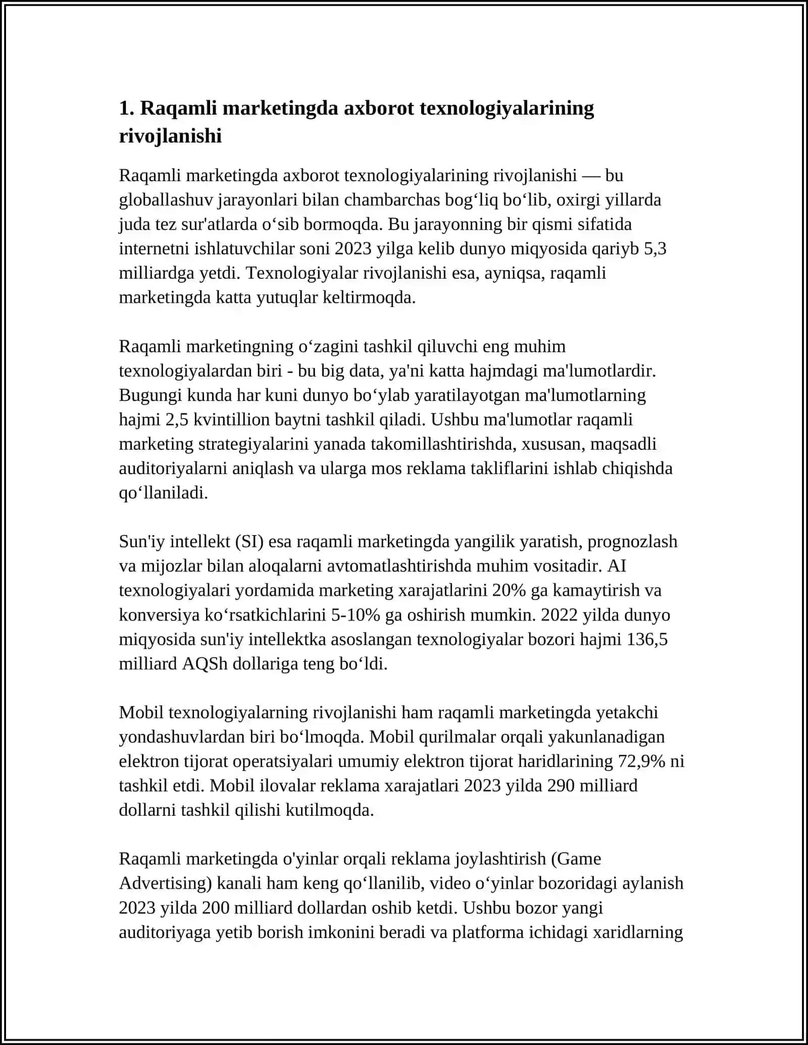 RAQAMLI MARKETINGDA AXBOROT TEXNOLOGIYALARINING TUTGAN O'RNI 3