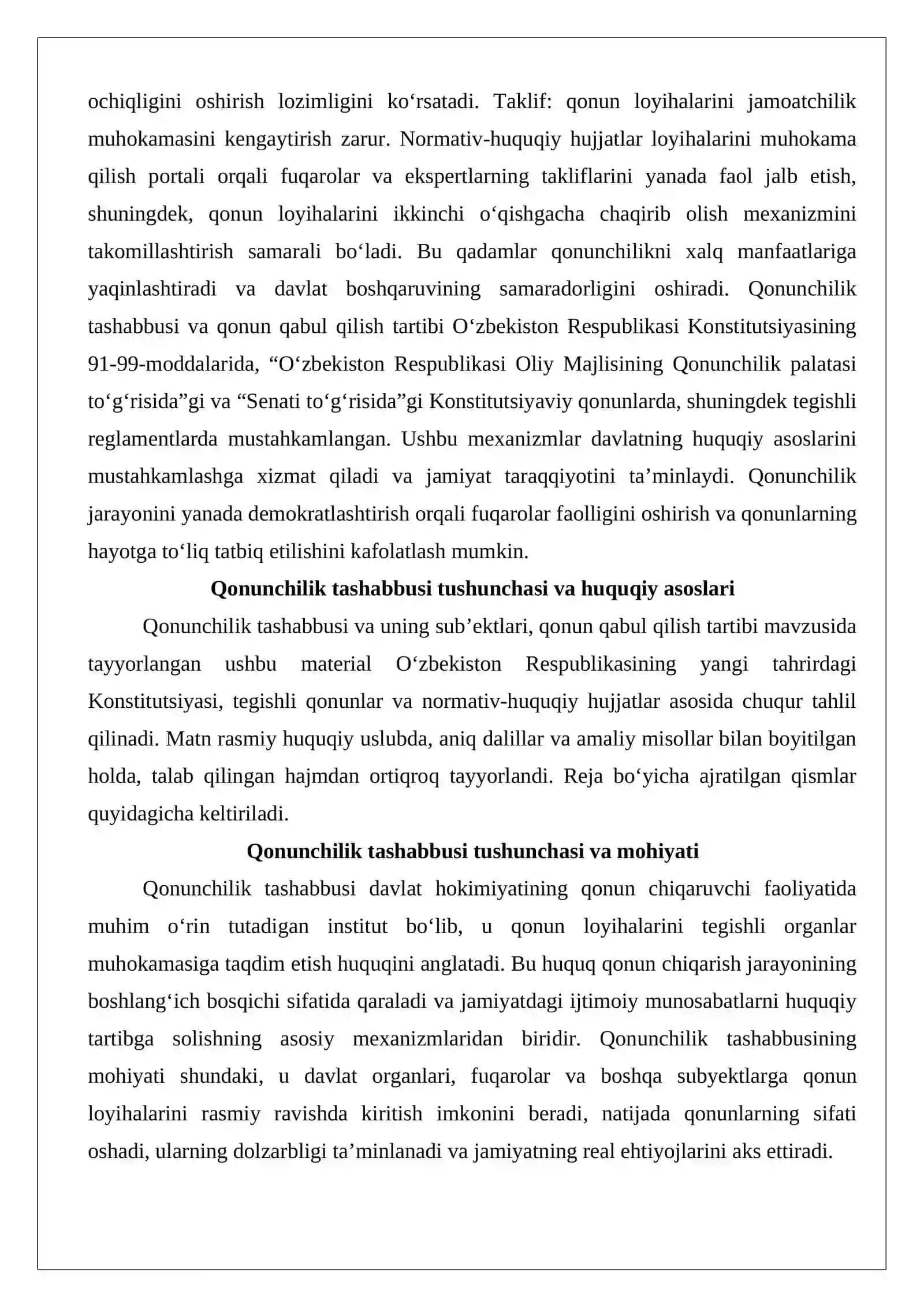 Qonunchilik tashabbusi va uning sub’ektlari, qonun qabul qilish tartibi 3