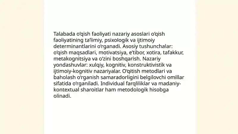Talabada o‘qish faoliyati, uning komponentlari va psixologik xususiyatlari 3
