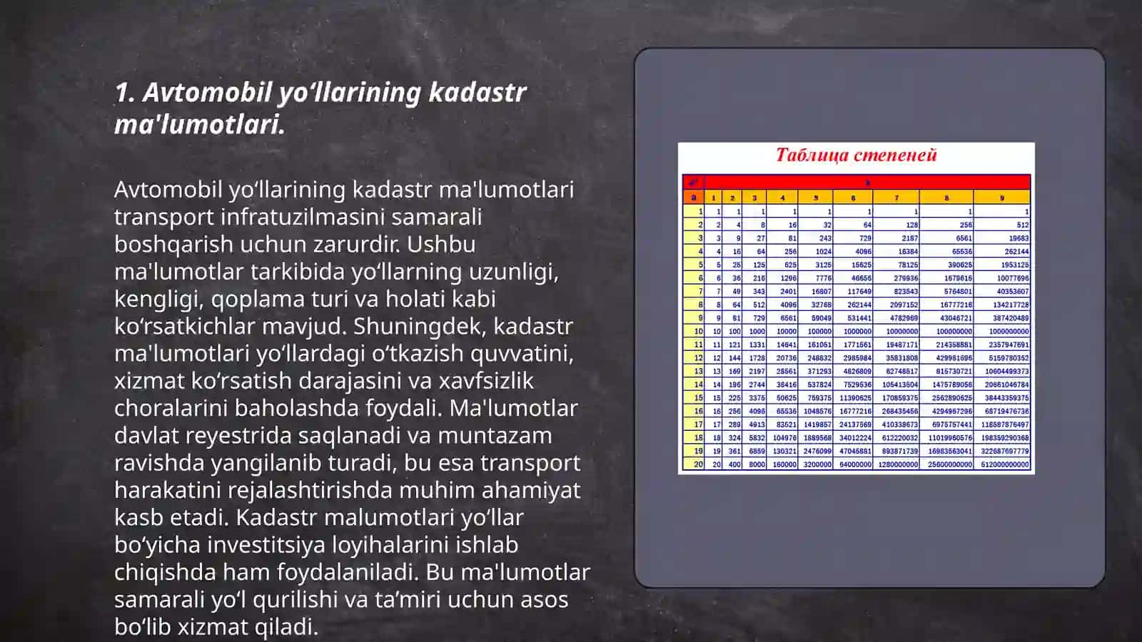 Avtomobil yo‘llarining kadastr ma'lumotlari 3